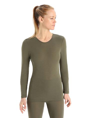 Women's Icebreaker Merino 175 Everyday Long Sleeve Crewe Thermal Top Base Layers Loden | CA 1038KORI